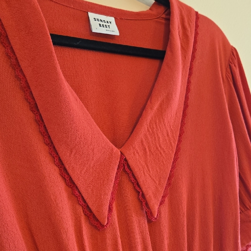Sunday Best (Aritzia) collared  Red Mini Dress size 2 - Picture 6 of 8